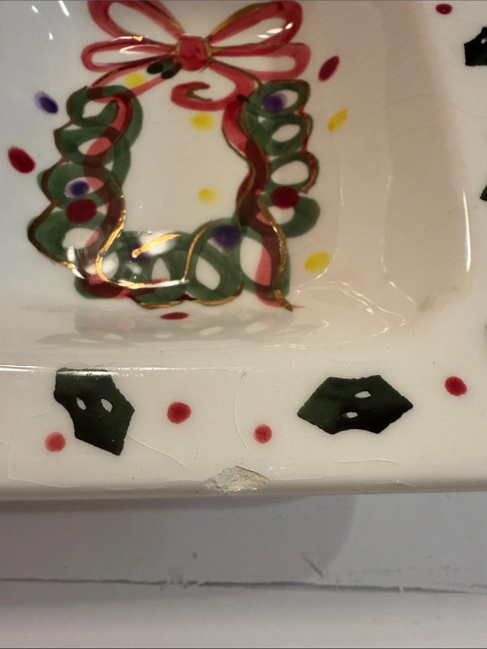 Hand-Painted Holiday Serving Tray - Festive Tree & Wreath Design